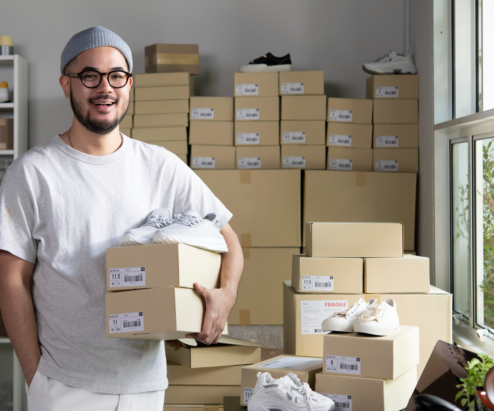Ondernemer met verzenddozen voor Shopify webshop voorraad fulfilment en online verkopen